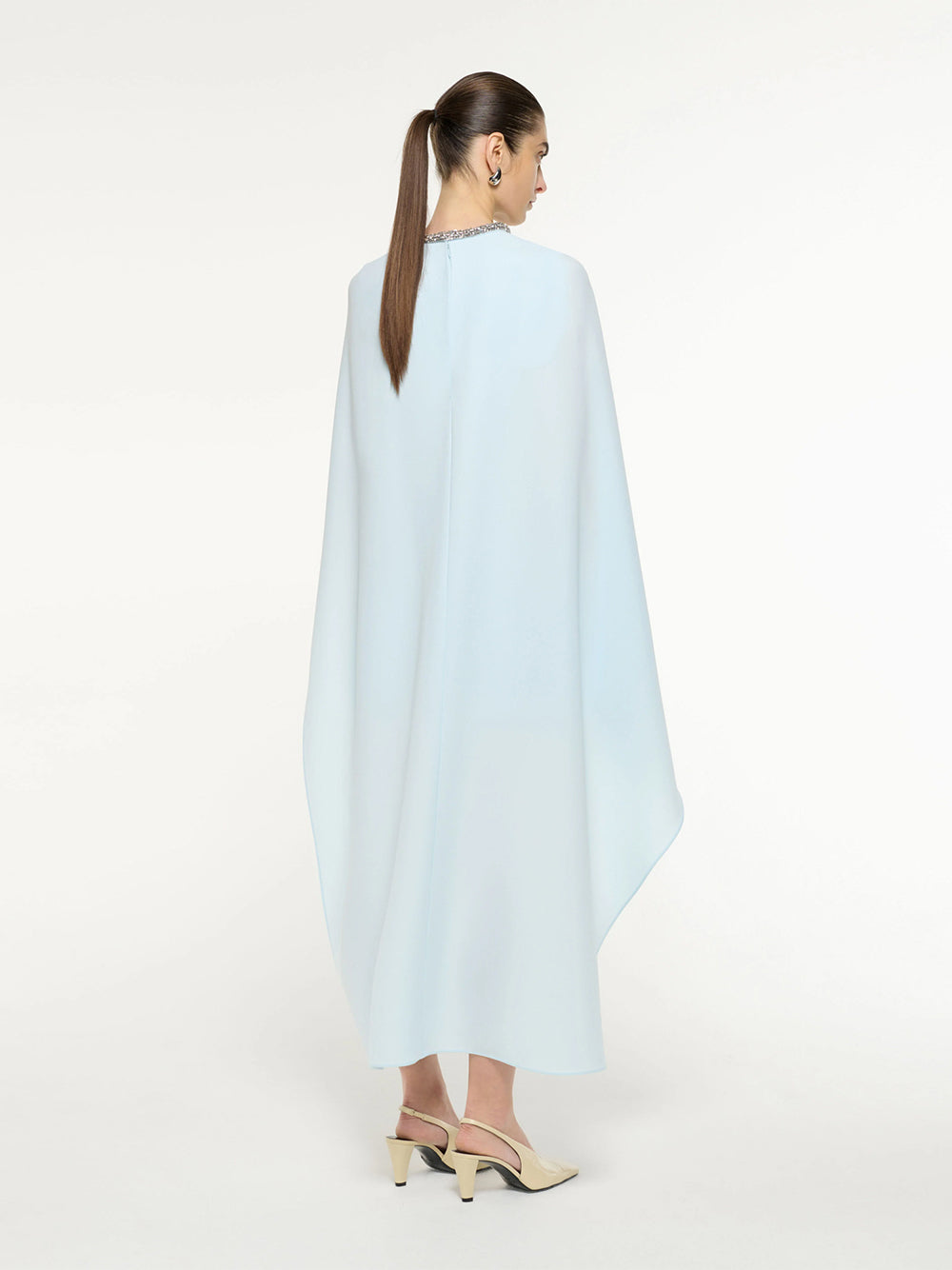 Heavy Cady Embellished Cape Mini Dreshort Sleeve Blue