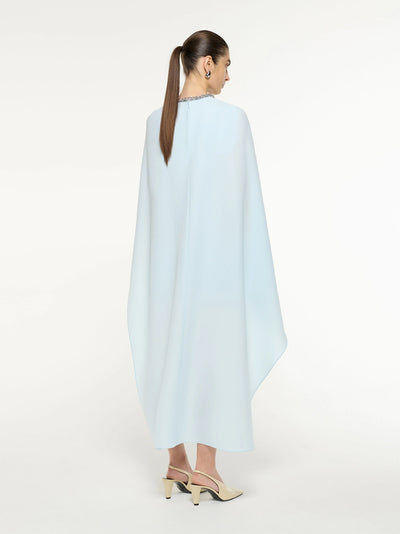 Heavy Cady Embellished Cape Mini Dreshort Sleeve Blue