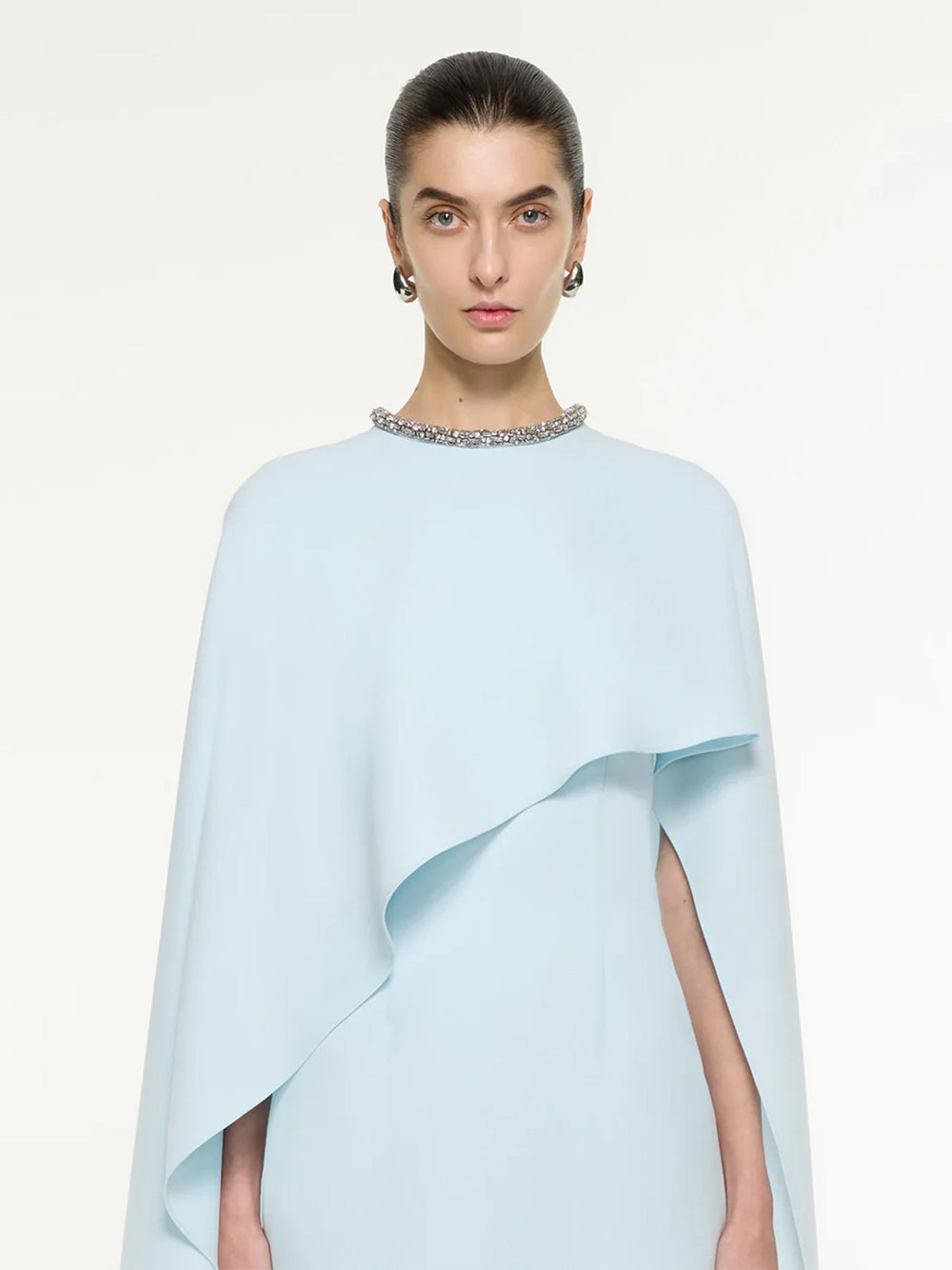 Heavy Cady Embellished Cape Mini Dreshort Sleeve Blue