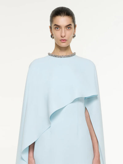 Heavy Cady Embellished Cape Mini Dreshort Sleeve Blue