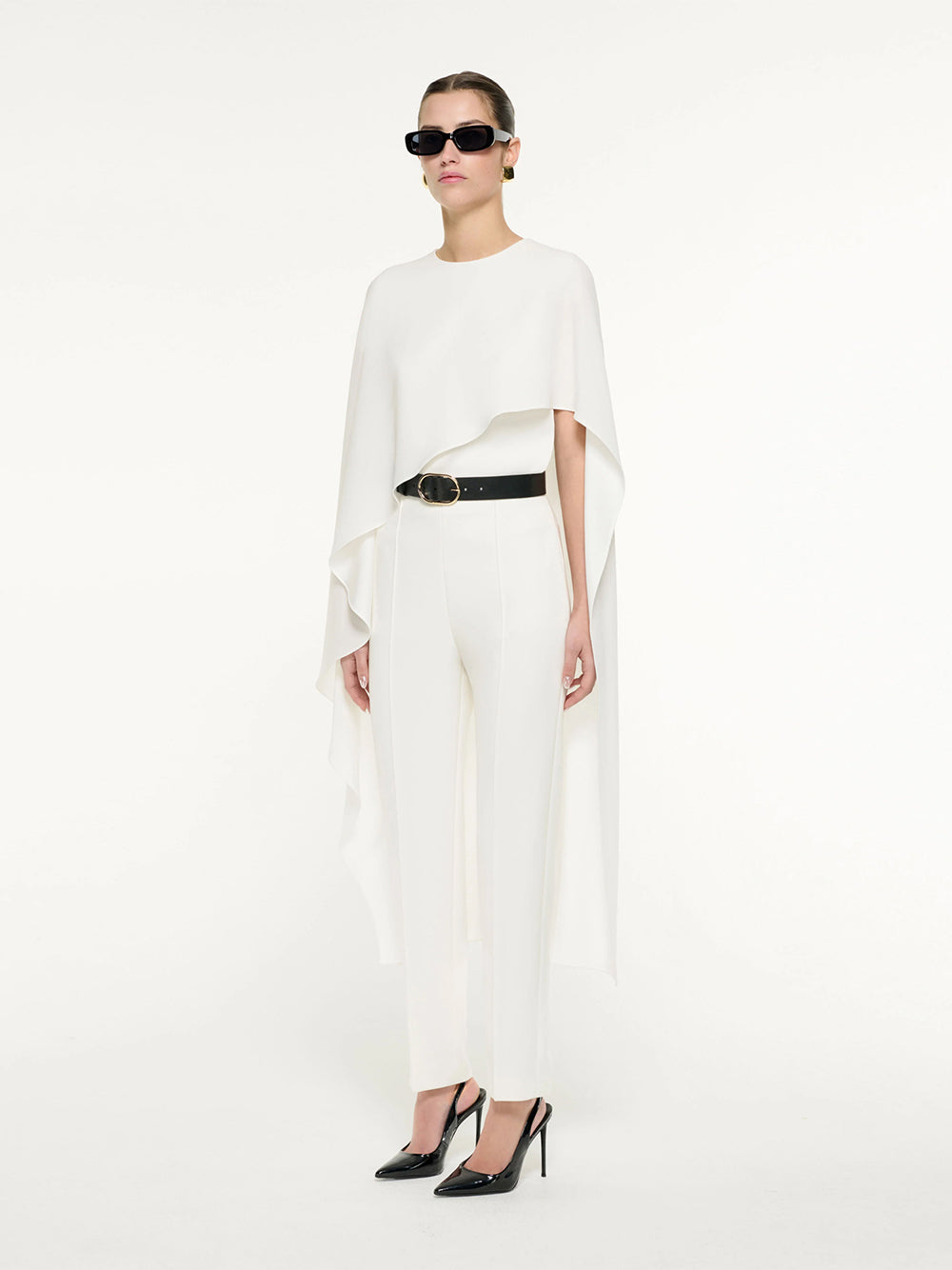 Satin Crepe Cape Top White