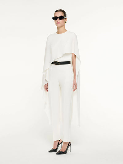 Satin Crepe Cape Top White