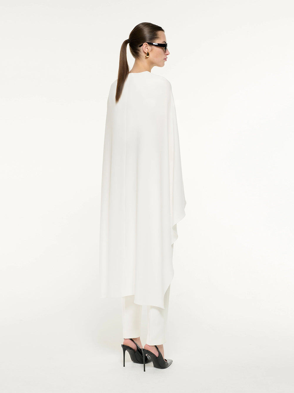 Satin Crepe Cape Top White
