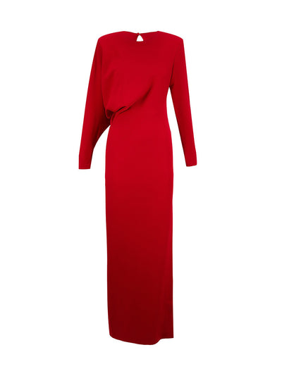 ROLAND-MOURET-Long-Sleeve-Stretch-Cady-Dress-Maxi-Red-01