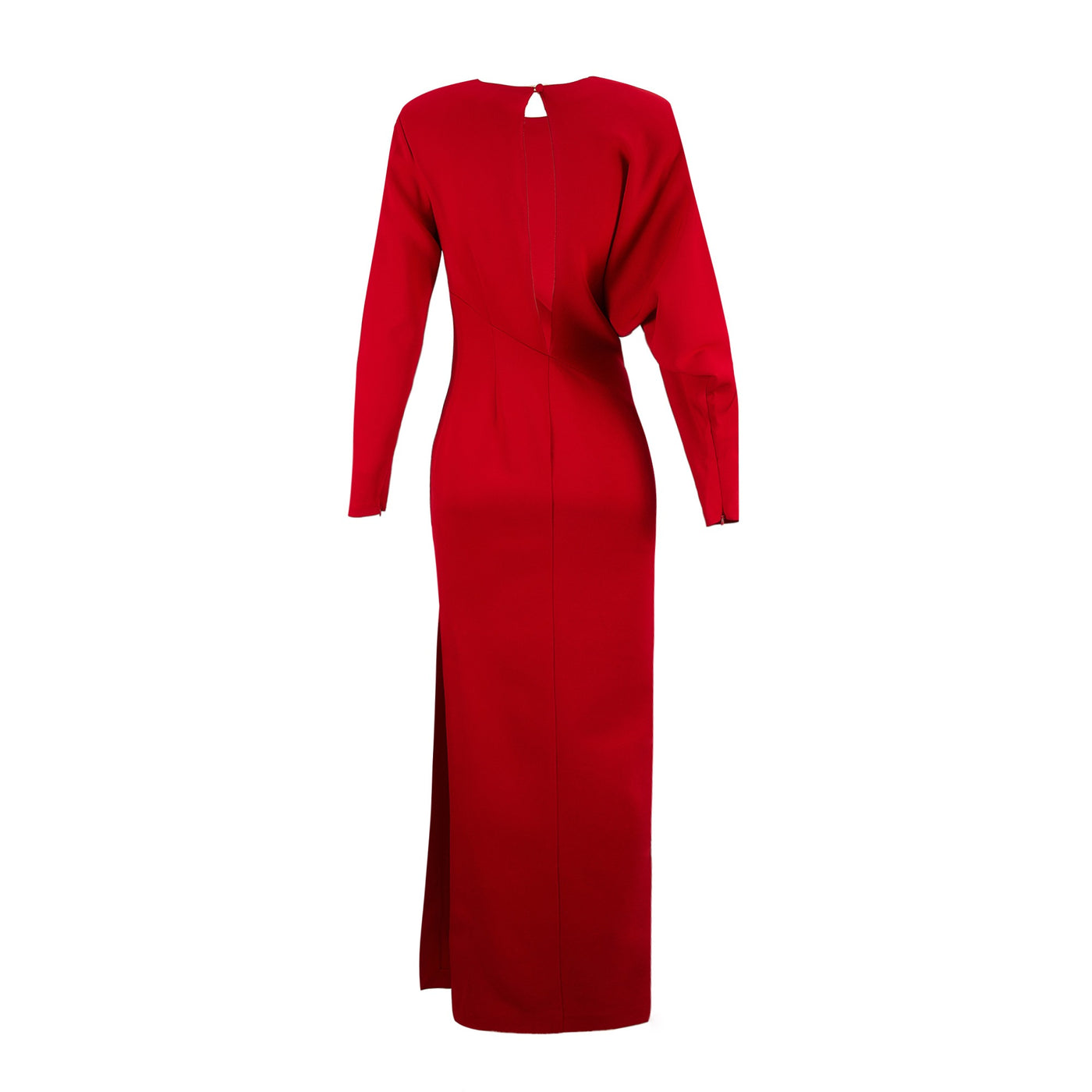 ROLAND-MOURET-Long-Sleeve-Stretch-Cady-Dress-Maxi-Red-02