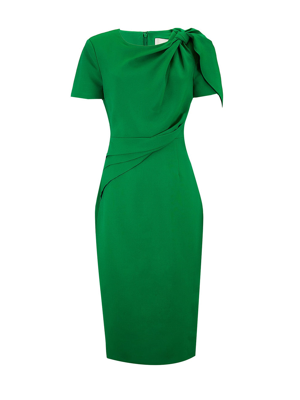Short Sleeve Silk Wool Midi Dress (Green)
