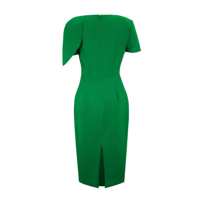 Short Sleeve Silk Wool Midi Dress (Green)