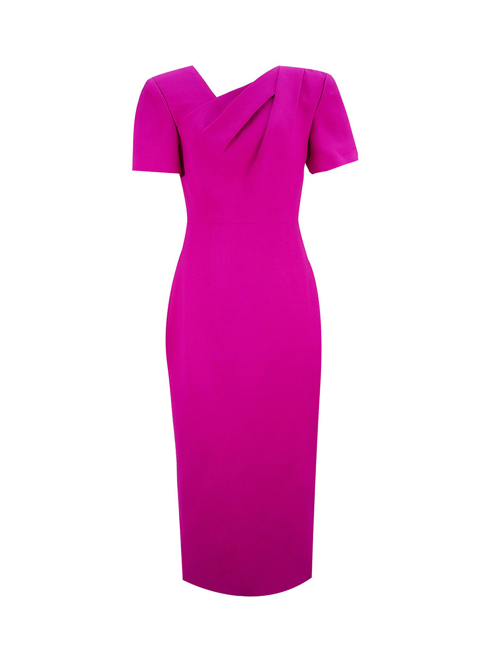 Short Sleeve Silk Wool Midi Dress (Pink)