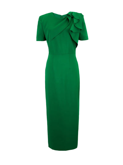 Short Sleeve Stretch Cady Midi Dress (Green)