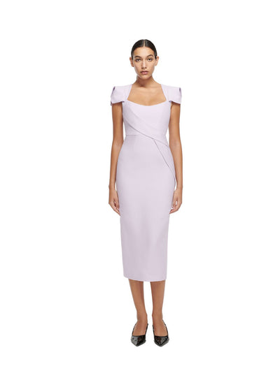 Cap Sleeve Wool Silk Midi Dress (Lilac)