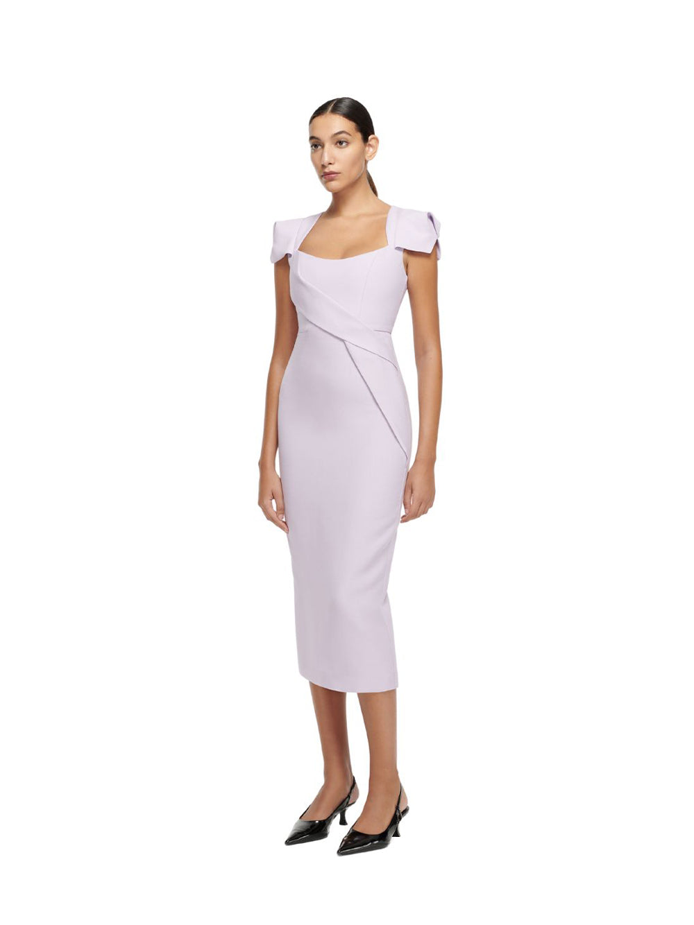 Cap Sleeve Wool Silk Midi Dress (Lilac)