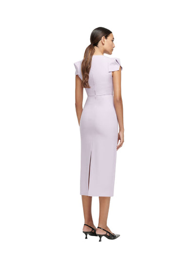 Cap Sleeve Wool Silk Midi Dress (Lilac)