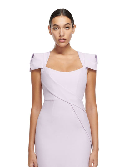 Cap Sleeve Wool Silk Midi Dress (Lilac)