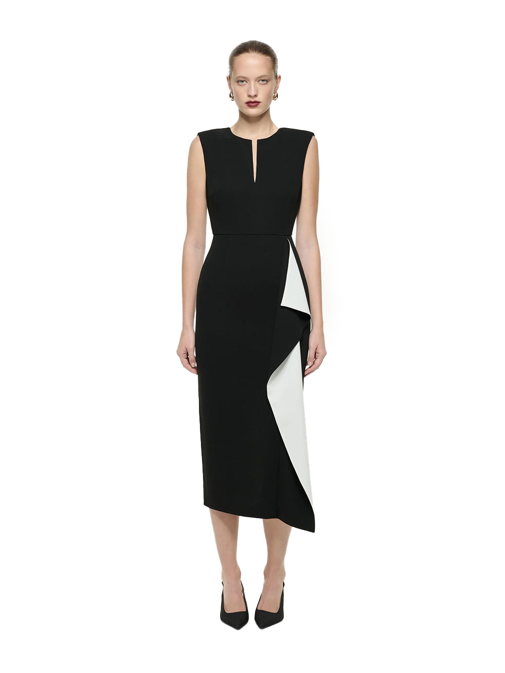 Heavy Cady Ruffle Midi Dress (Monochrome)