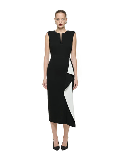 Heavy Cady Ruffle Midi Dress (Monochrome)