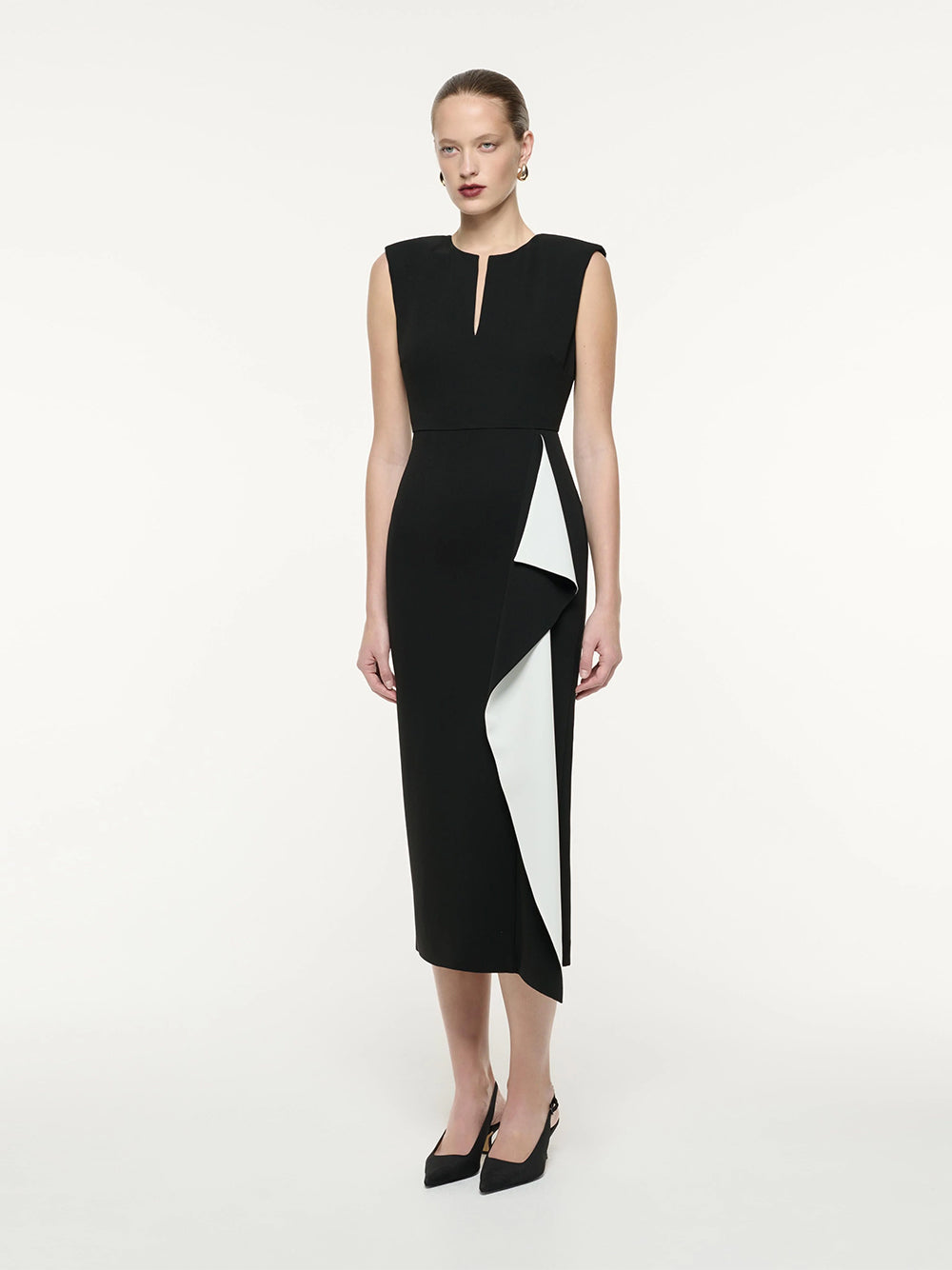 Heavy Cady Ruffle Midi Dress (Monochrome)
