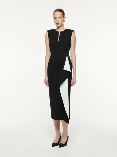 Heavy Cady Ruffle Midi Dress (Monochrome)