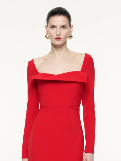 Long Sleeve Crepe Midi Dress (Red)