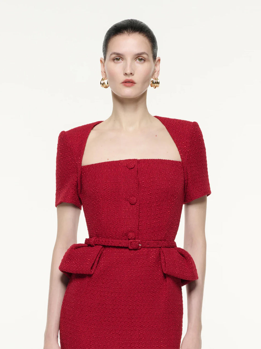 Short Sleeve Boucle Midi Dress (Red)