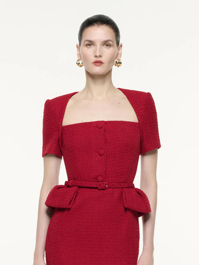 Short Sleeve Boucle Midi Dress (Red)