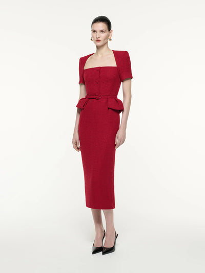 Short Sleeve Boucle Midi Dress (Red)