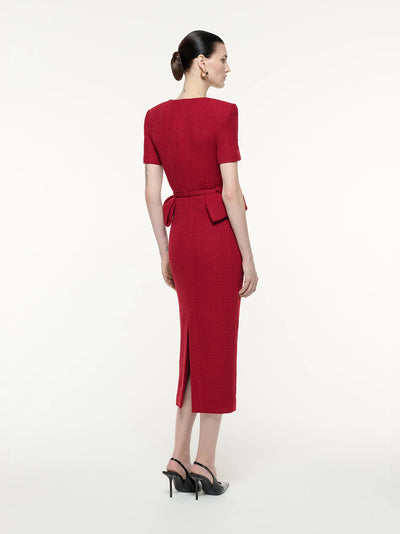 Short Sleeve Boucle Midi Dress (Red)