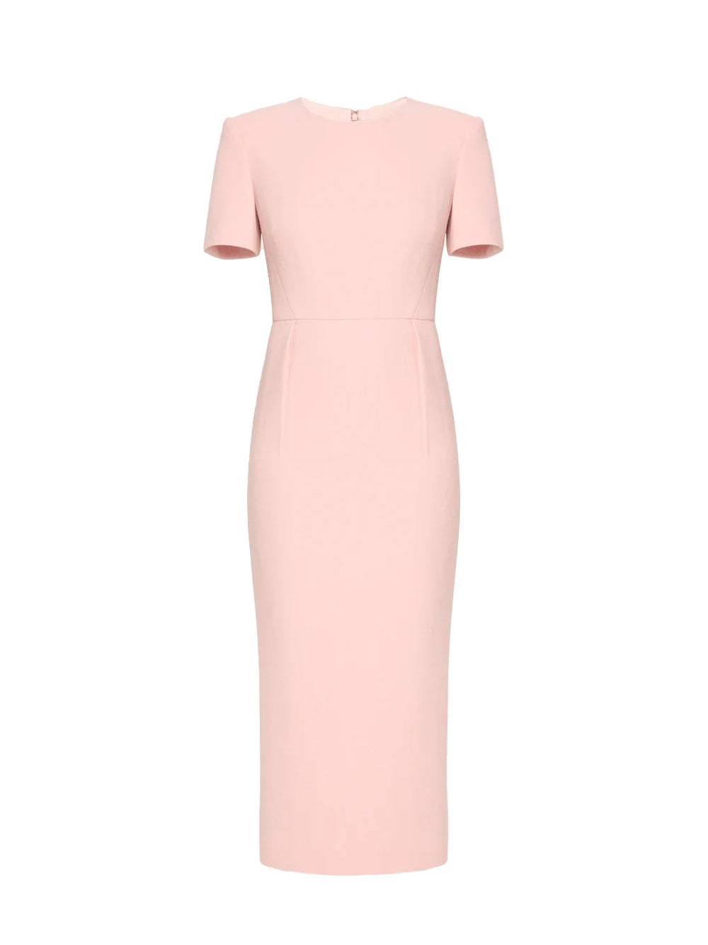 Short Sleeve Wool Crepe Midi Dress (Pink)