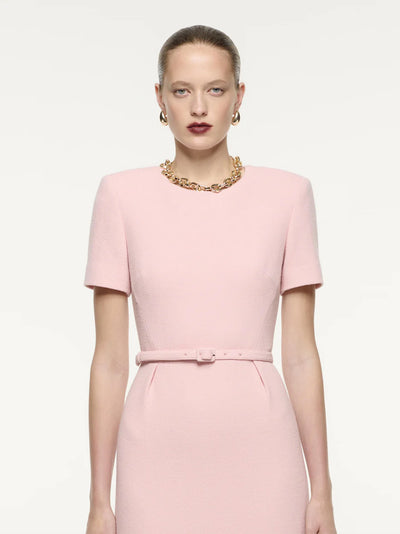 Short Sleeve Wool Crepe Midi Dress (Pink)