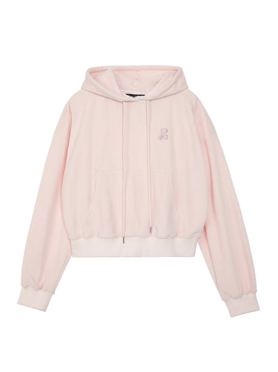 RR Velvet Cropped Hoodie Pink