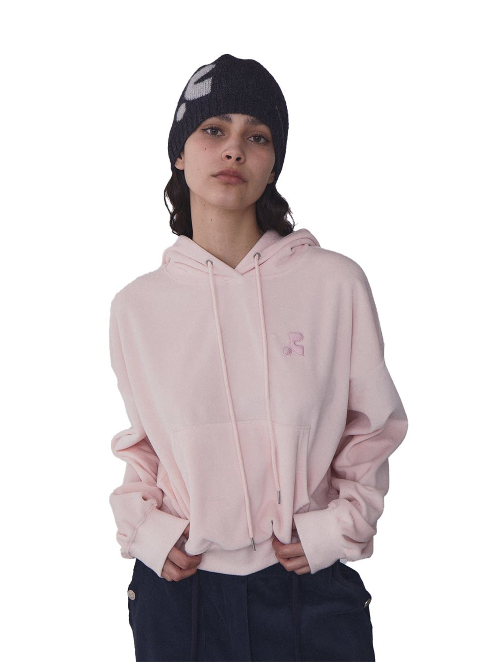 RR Velvet Cropped Hoodie Pink