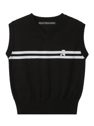 Double Line Knit Vest Black