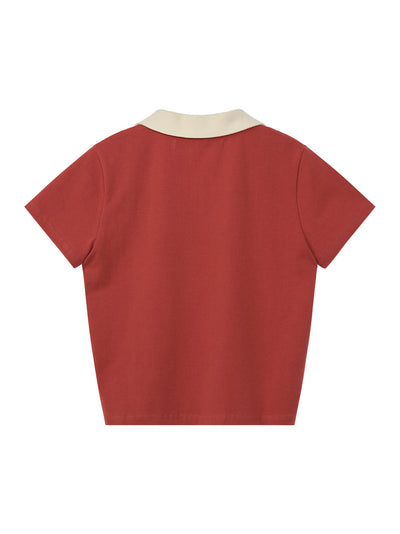 V-Neck Collar Top (Brick Red)