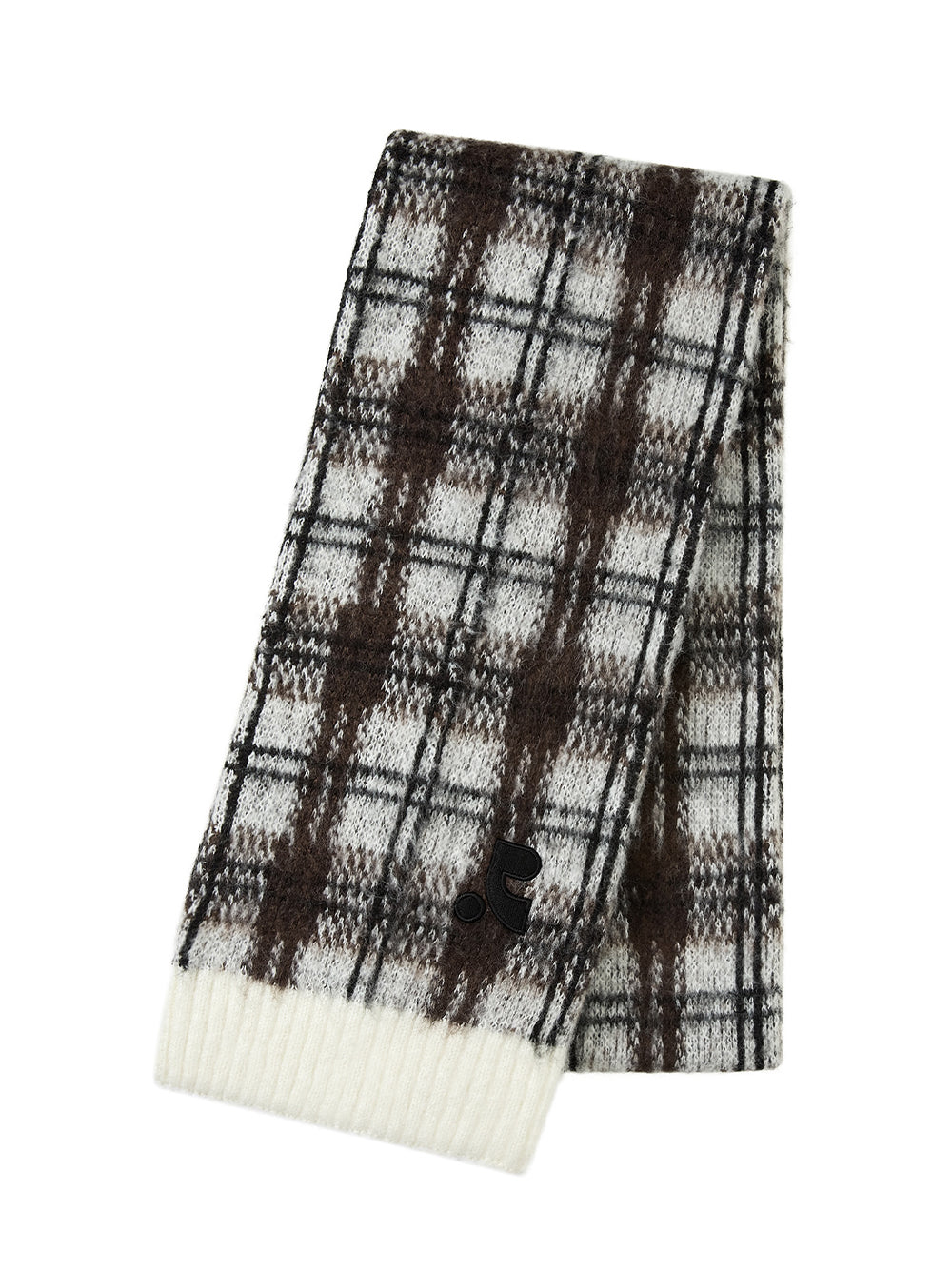 Hairy Check Knit Muffler Ivory