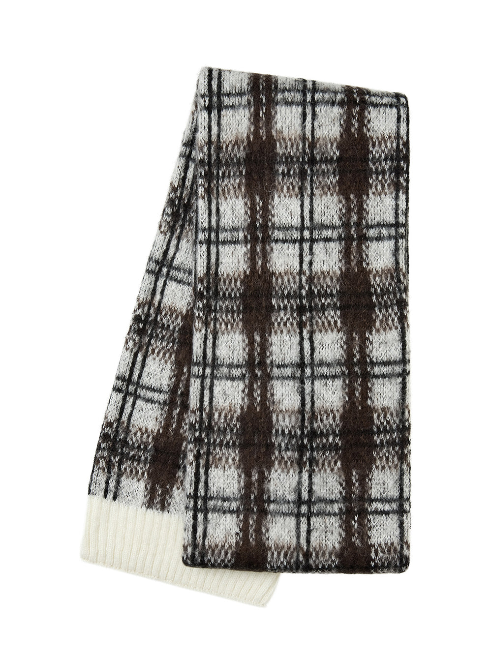 Hairy Check Knit Muffler Ivory
