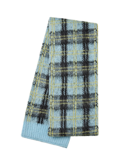 Hairy Check Knit Muffler (Sky Blue)