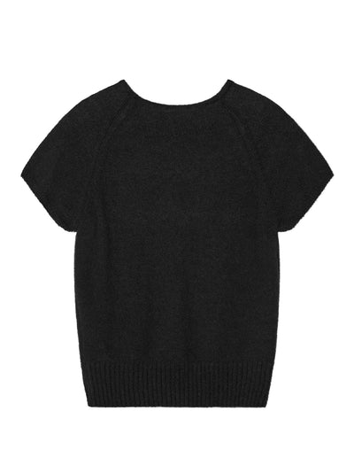 Raglan Half Sleeve Knit Top (Black)