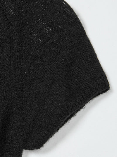 Raglan Half Sleeve Knit Top (Black)