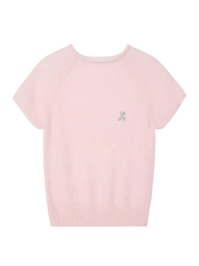 Raglan Half Sleeve Knit Top Pink