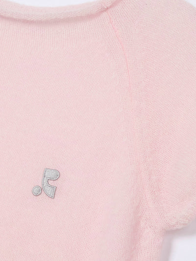 Raglan Half Sleeve Knit Top Pink