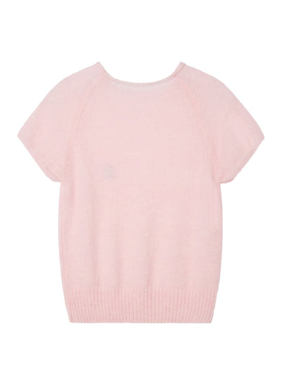Raglan Half Sleeve Knit Top Pink
