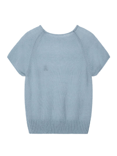 Raglan Half Sleeve Knit Top Sky Blue