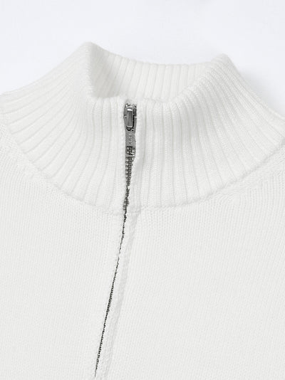 Slim Fit Half Zip-Up Knit Ivory