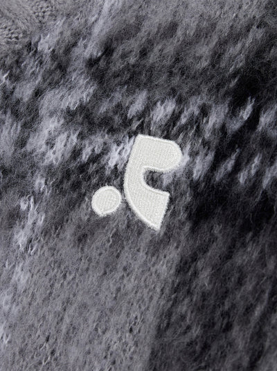 Check Pattern Hairy Knit Cardigan (Grey)