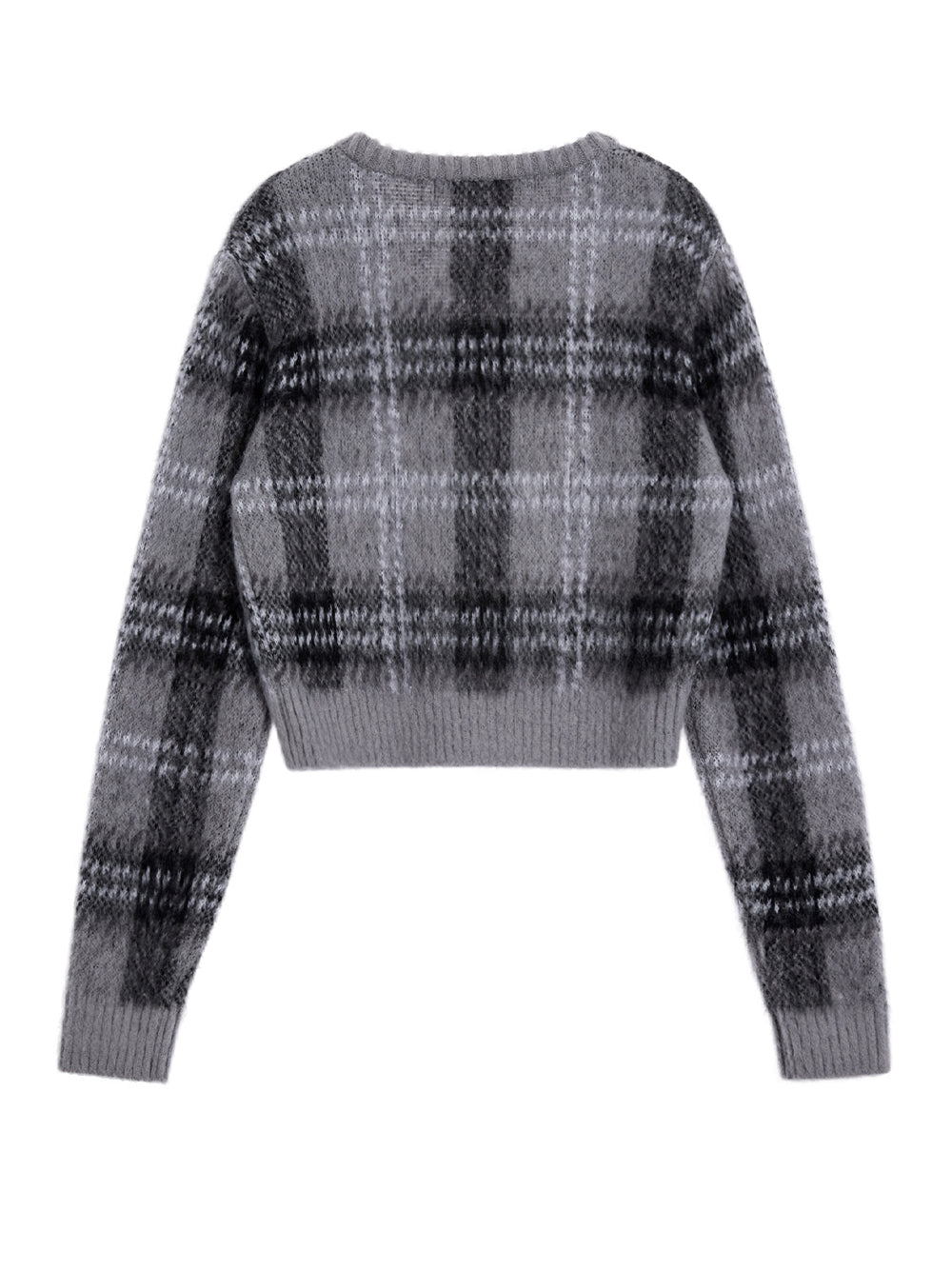 Check Pattern Hairy Knit Cardigan (Grey)