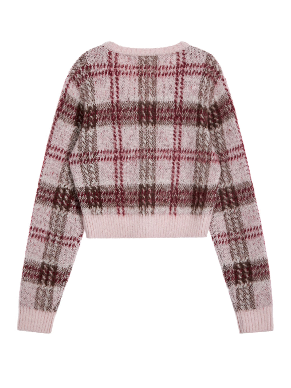 Check Pattern Hairy Knit Cardigan Pink