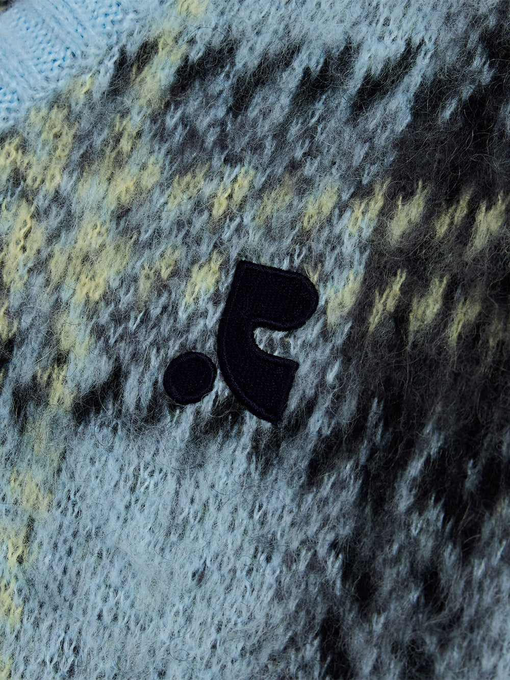 Check Pattern Hairy Knit Cardigan Sky Blue