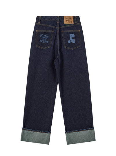 Roll-Up Wide Jeans Blue