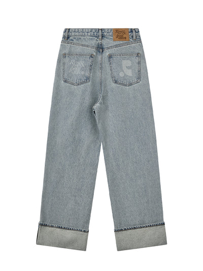 Roll-Up Wide Jeans Light Blue