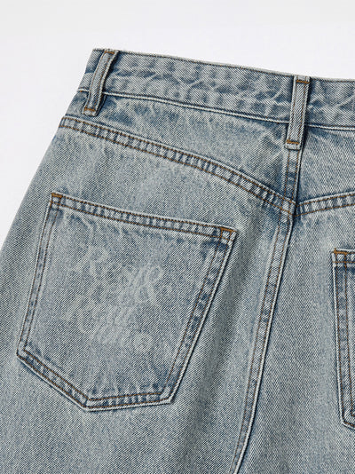 Roll-Up Wide Jeans Light Blue