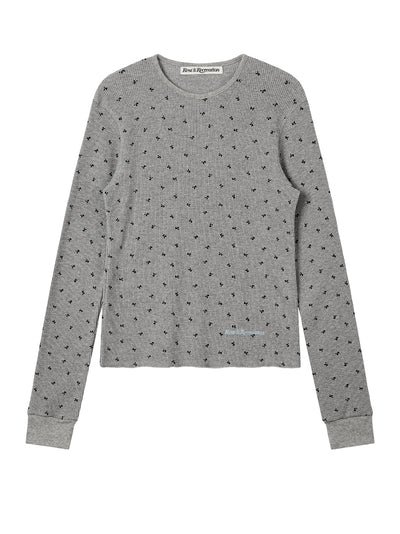 Logo Pattern Waffle Top Grey